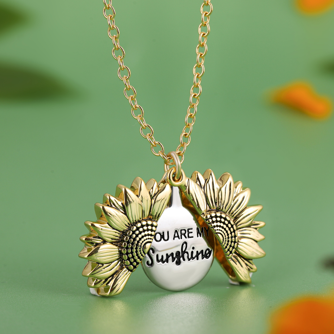 Sunflower Locket Necklace – "You Are My Sunshine" Hidden Message Gift for Her