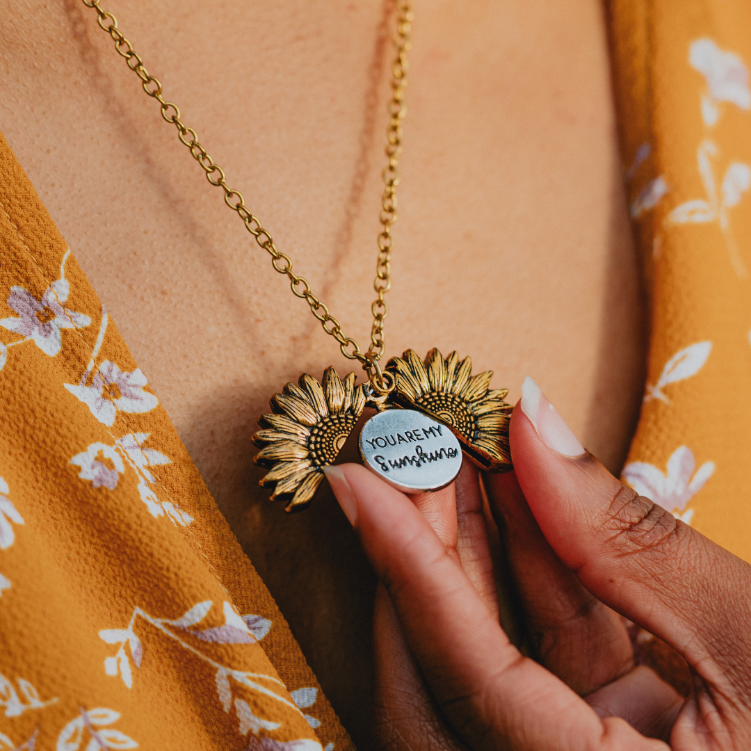 Sunflower Locket Necklace – "You Are My Sunshine" Hidden Message Gift for Her