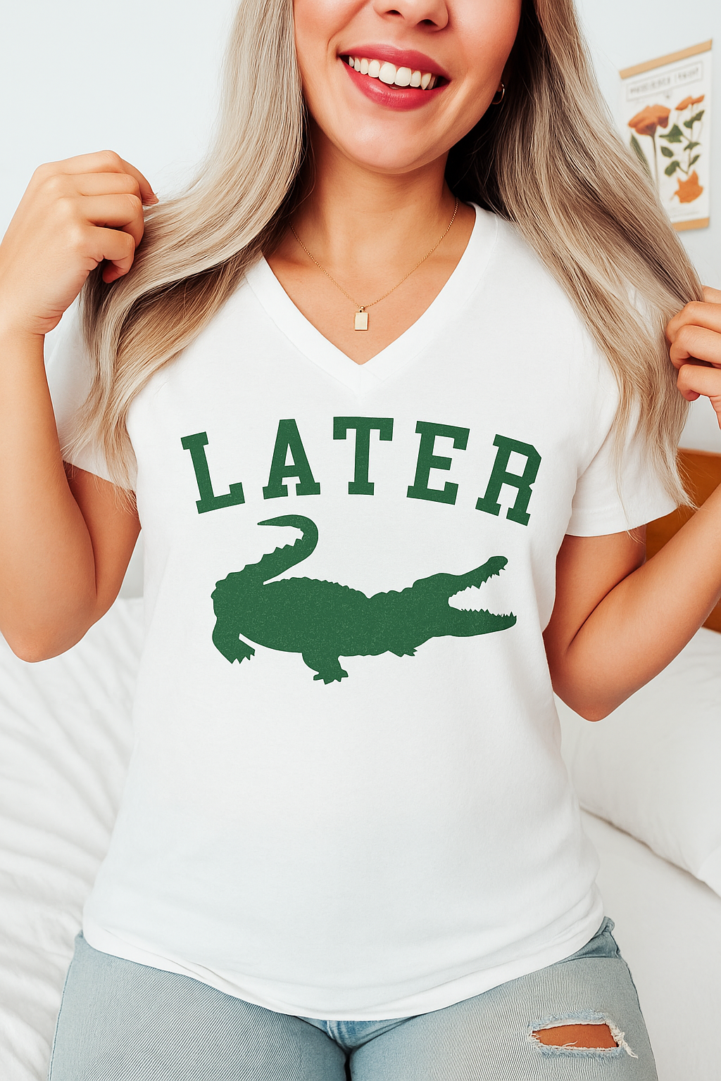 Later Gator Retro Tee – Women’s V-Neck Graphic T-Shirt