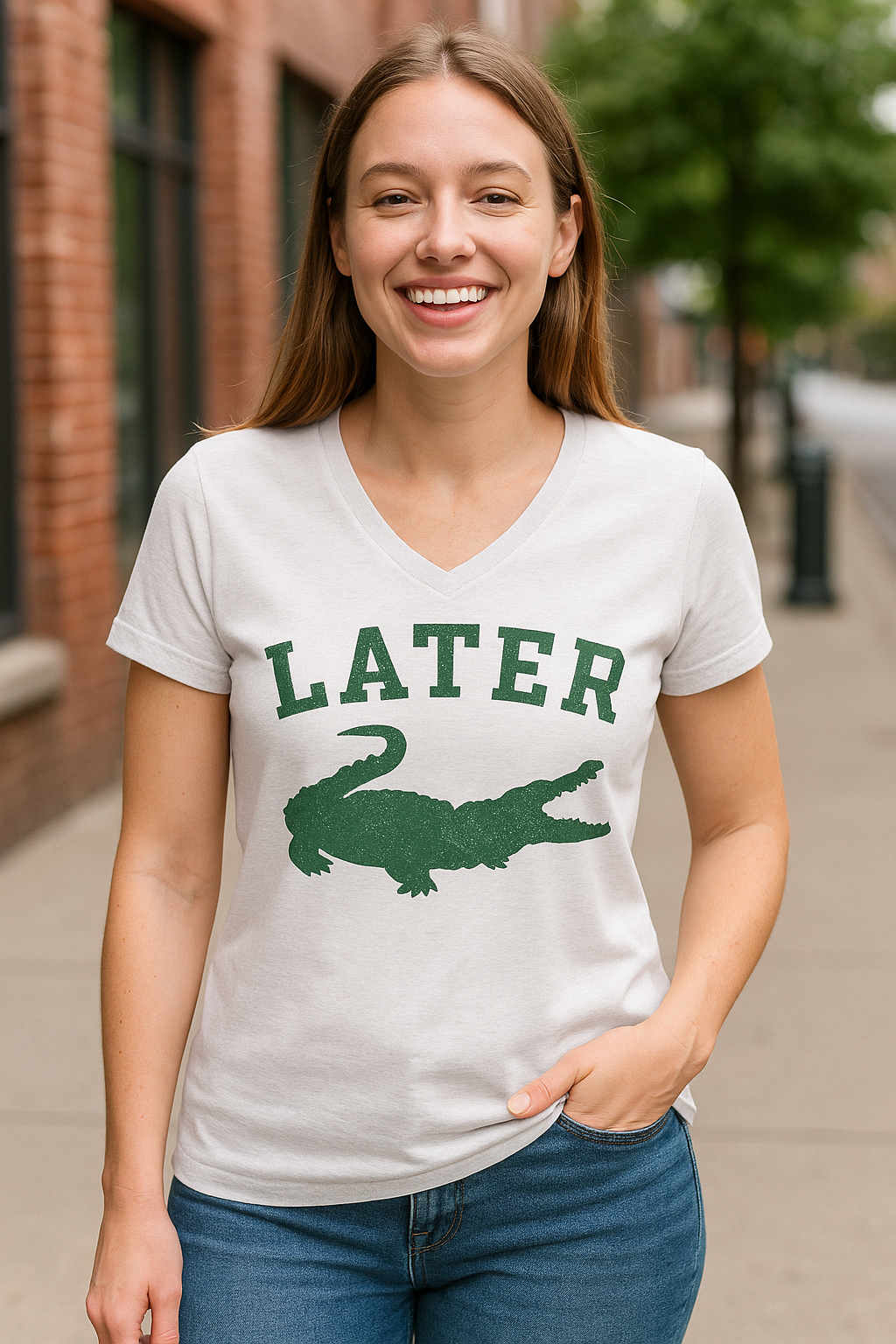 Later Gator Retro Tee – Women’s V-Neck Graphic T-Shirt