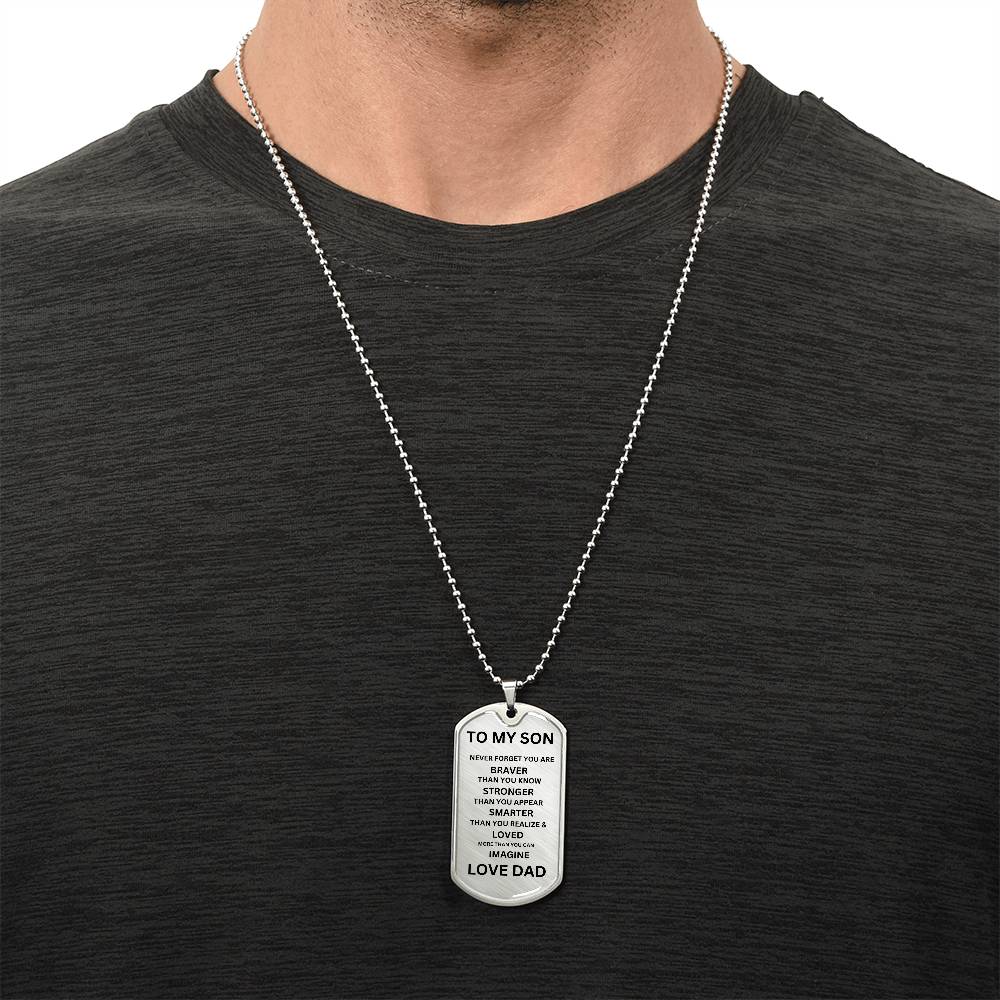 STRENGTH & LOVE: TO MY SON Dog Tag Necklace Gift | Dog Tag Necklace for Men | Gifts For Men