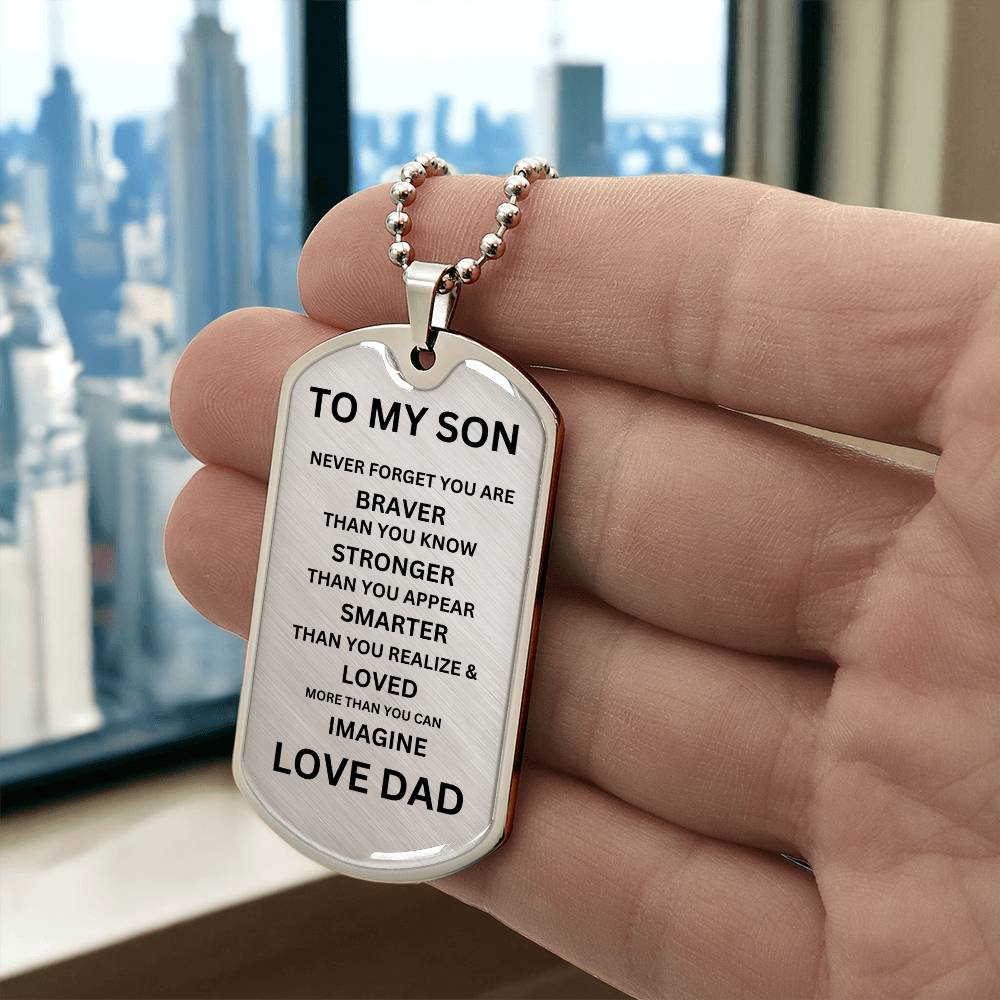 STRENGTH & LOVE: TO MY SON Dog Tag Necklace Gift | Dog Tag Necklace for Men | Gifts For Men