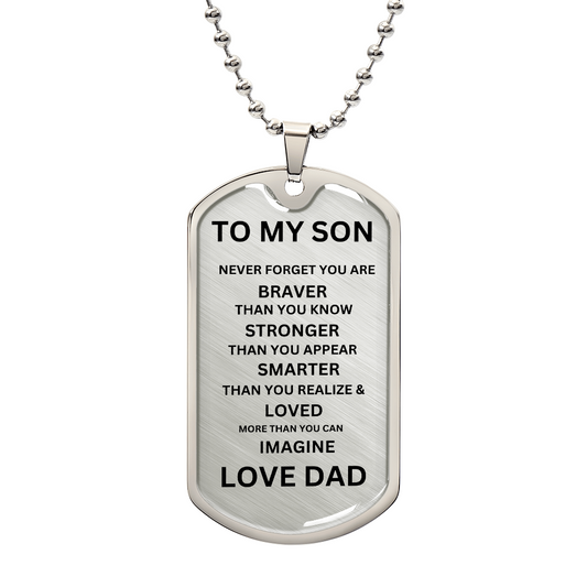 STRENGTH & LOVE: TO MY SON Dog Tag Necklace Gift | Dog Tag Necklace for Men | Gifts For Men