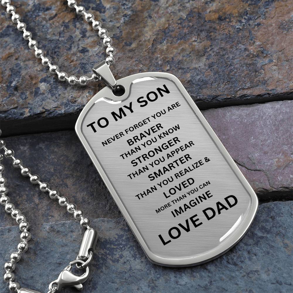 STRENGTH & LOVE: TO MY SON Dog Tag Necklace Gift | Dog Tag Necklace for Men | Gifts For Men