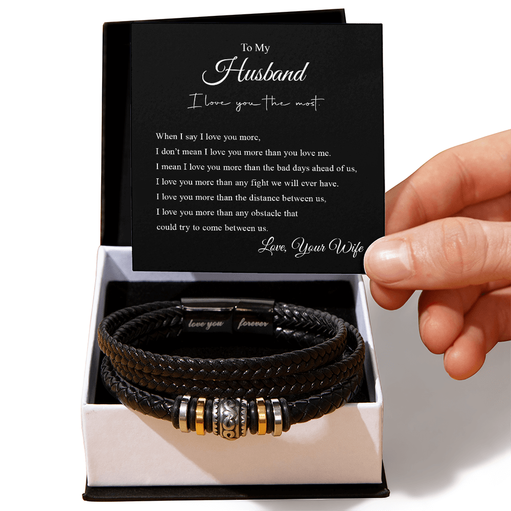 To My Husband – “Love You Forever” Braided Leather Bracelet  The Perfect Gift to Show Him He's Always in Your Heart